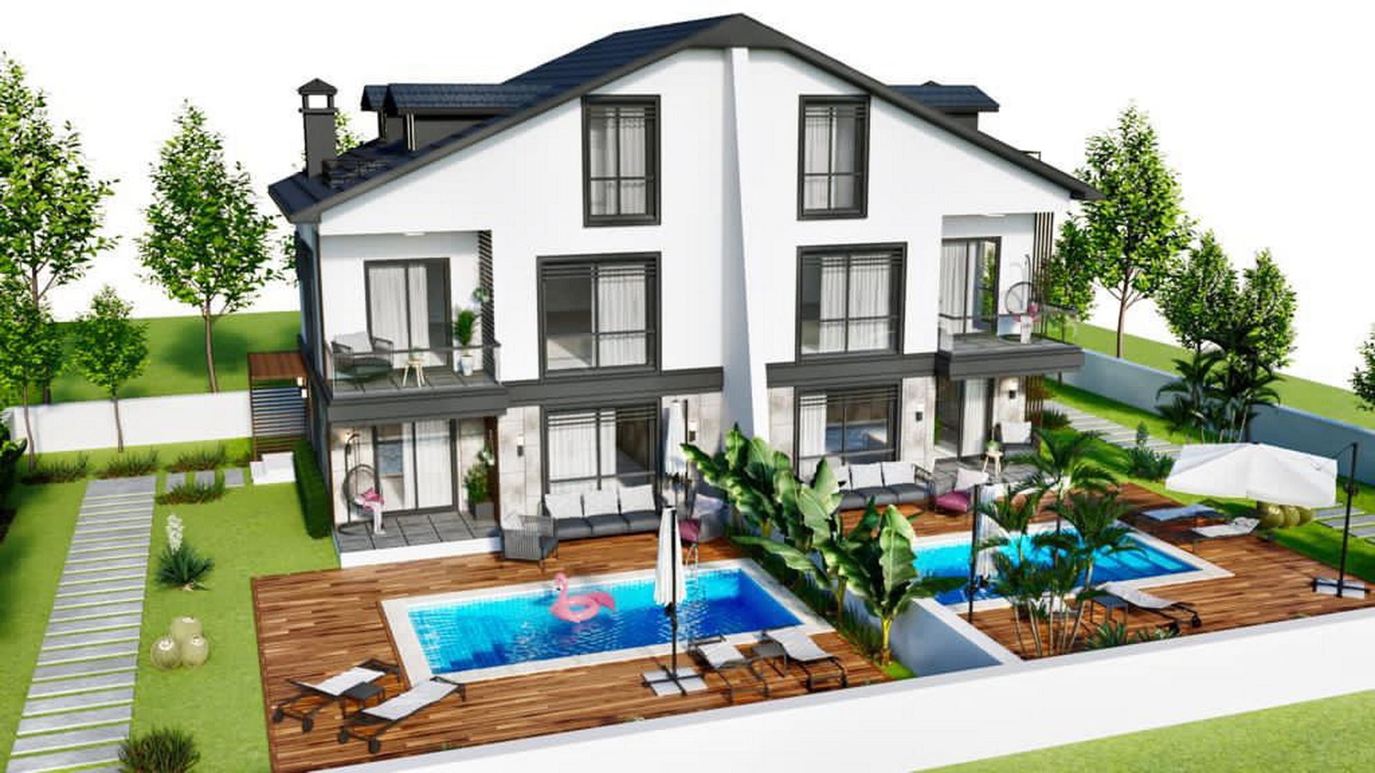 Seydikemer’de Yeni İnşa Edilmiş 3+1 Özel Havuzlu İkiz Villa